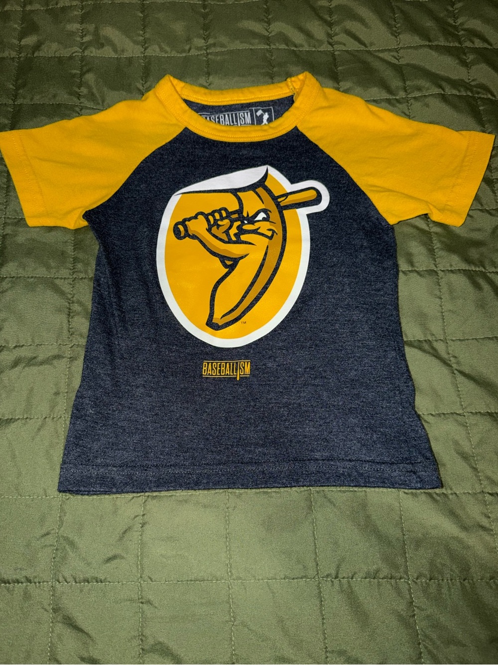 Baseballism-Savannah Bananas Sticker Raglan T-Shirt-Heather Navy Kids Size-3T